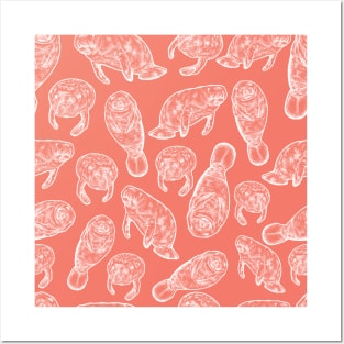 Manatee Pattern - Coral Posters and Art